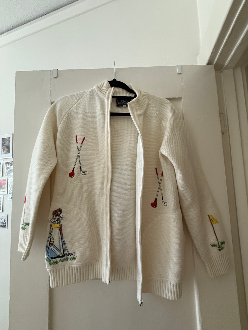 LRL Ralph Lauren Cream Zip-Up Golf Embroidered Sweater Jacket